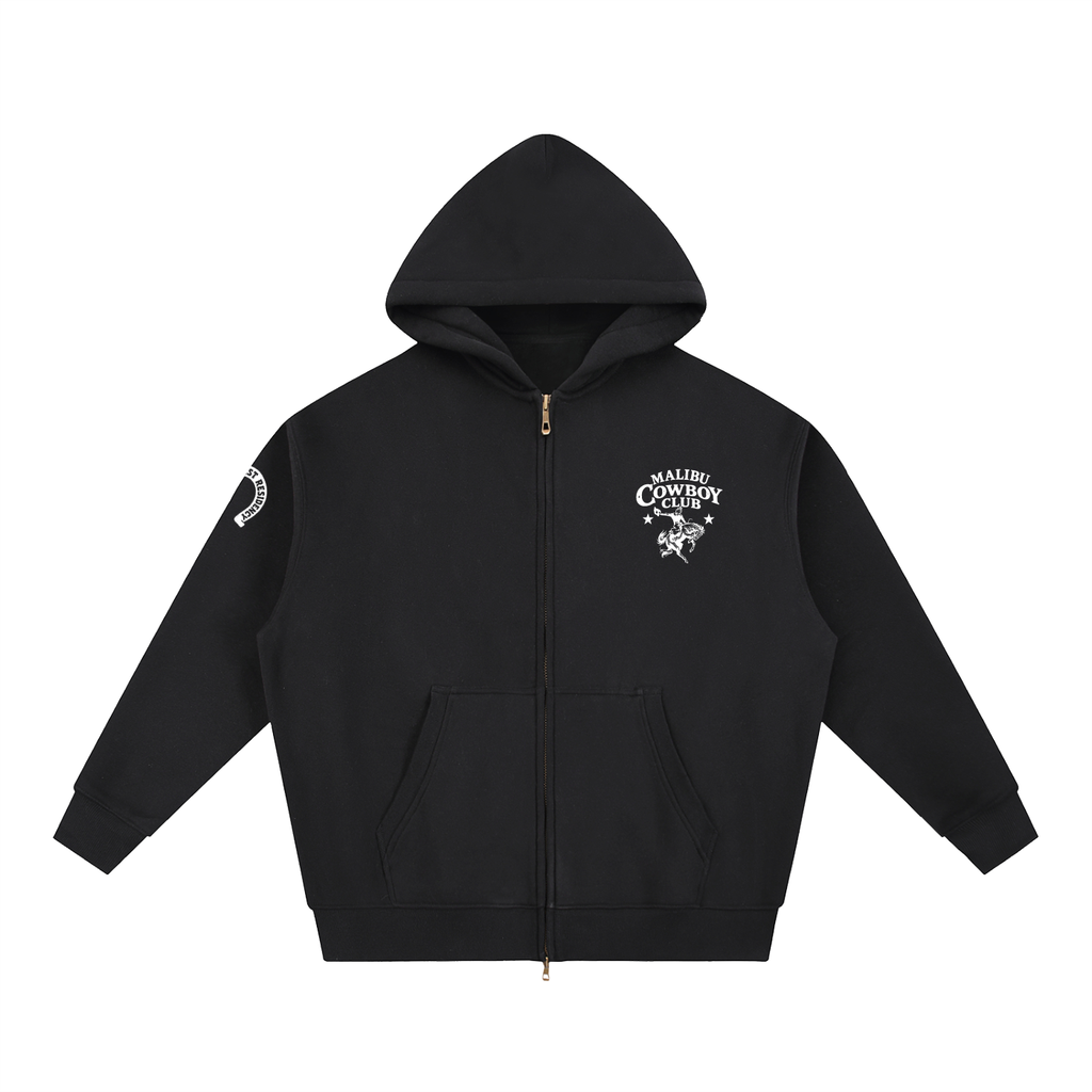 MALIBU COWBOY CLUB Oversized Boxy Zip-Up Hoodie