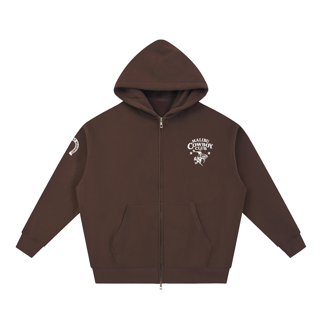 MALIBU COWBOY CLUB Oversized Boxy Zip-Up Hoodie